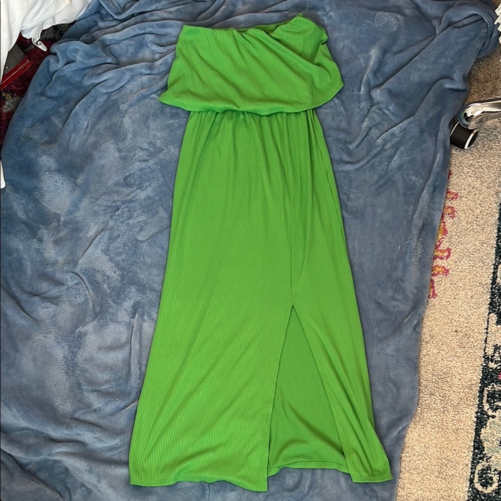 See You Monday Strapless Green Dress